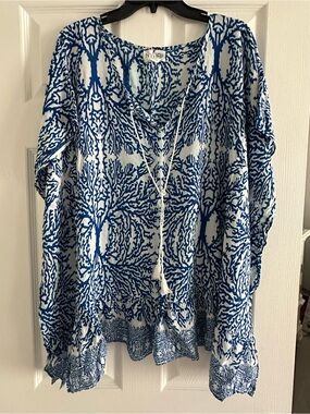 NVE Sun-Print Blue & White Tunic Coverup